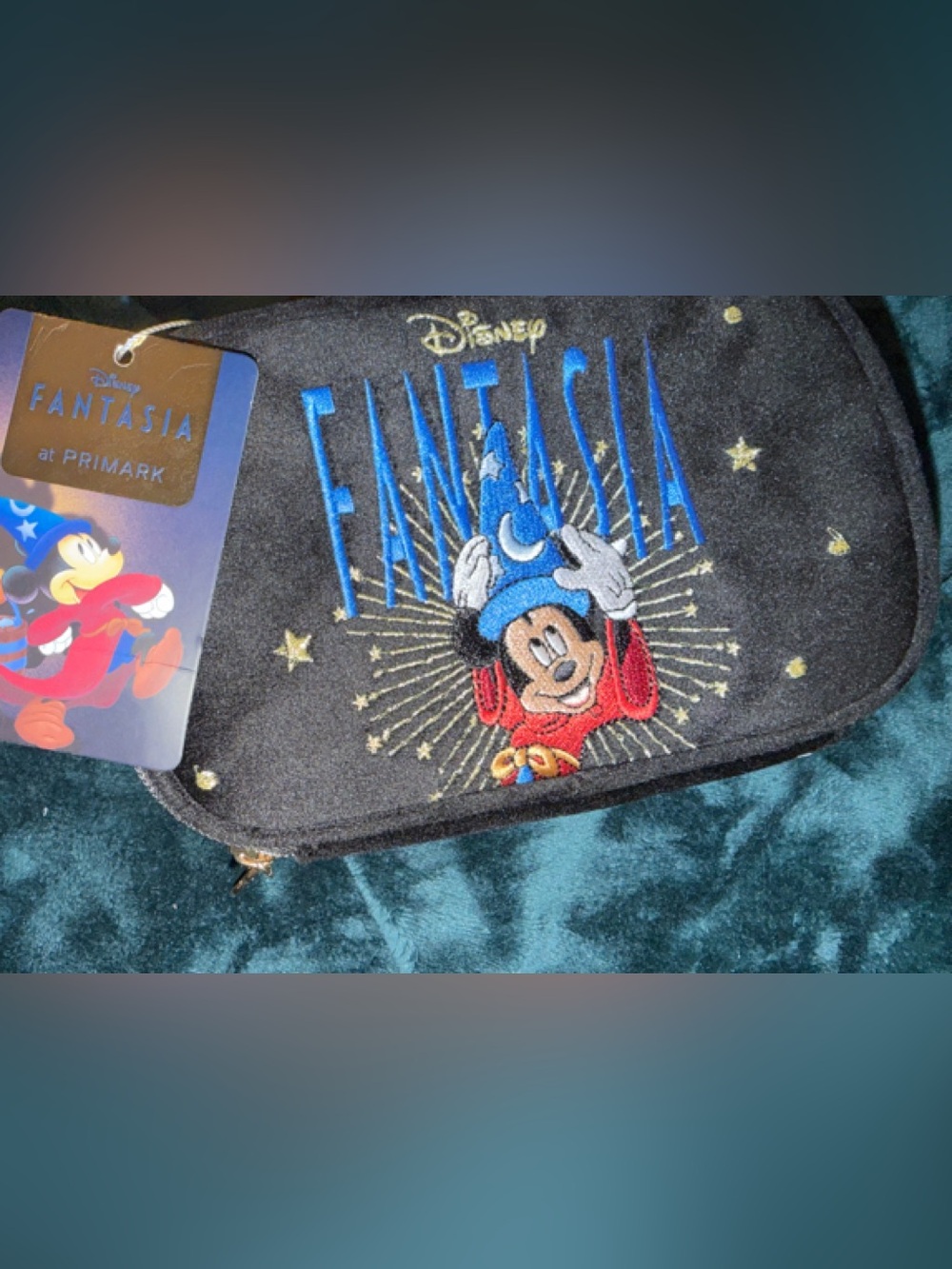 Disney Fantasia Sorcerer Mickey Embroidered Cosmetic Pouch - Black, Blue & Red